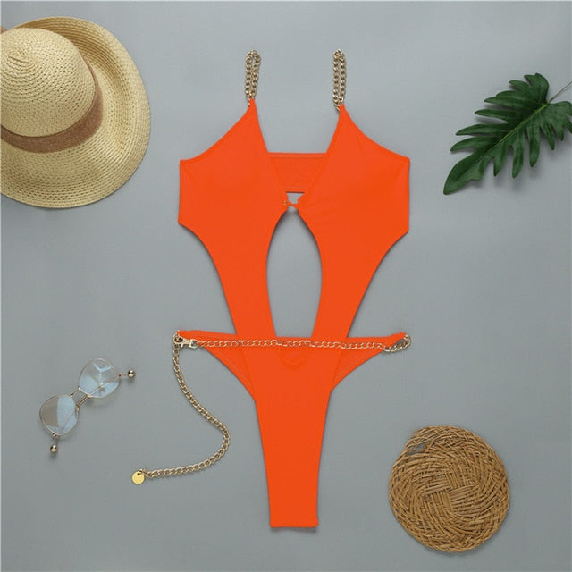 Variant image for Damen-Monokini im Kettenriemen-Stil, Polyester, Spandex-9
