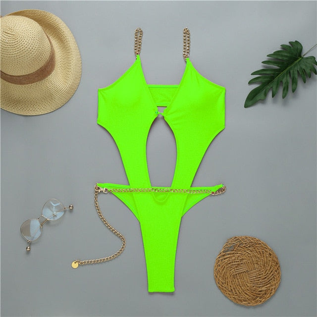 Variant image for Damen-Monokini im Kettenriemen-Stil, Polyester, Spandex-10