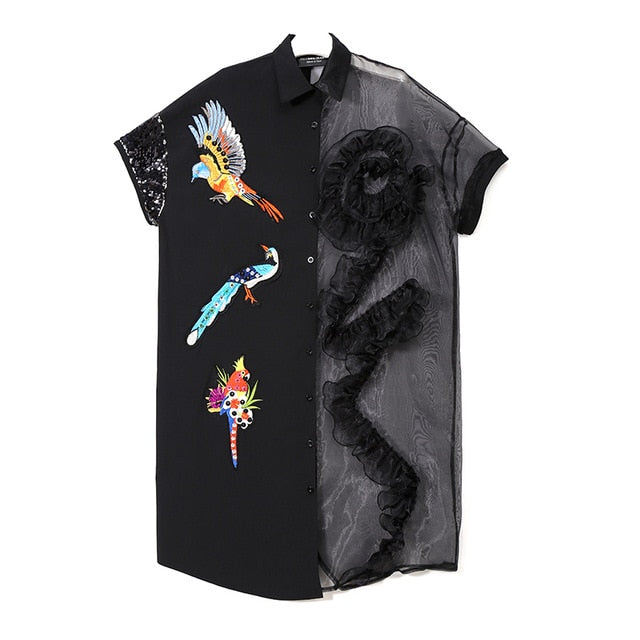 Schöne Damenkleider, Midi, Chiffon mit Tiermuster und Stickerei-1