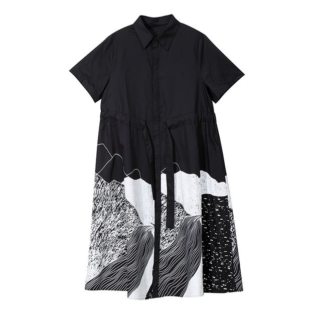 A-Linien-Midikleid aus Baumwolle und Rayon mit kurzen Ärmeln und Slipkleid-Druck – Lässiger Sommerstil 1