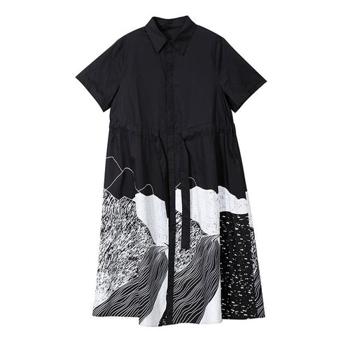 A-Linien-Midikleid aus Baumwolle und Rayon mit kurzen Ärmeln und Slipkleid-Druck – Lässiger Sommerstil 1
