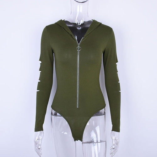 Damen-Bodysuit mit dekorativem Ausschnitt und Kapuze Baumwolle Polyester-1