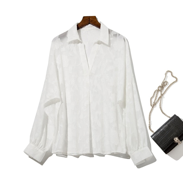 Variant image for Damen-Langarm-Pullover, Blumenmuster V-Ausschnitt, Polyester-1