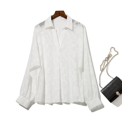 Variant image for Damen-Langarm-Pullover, Blumenmuster V-Ausschnitt, Polyester-1