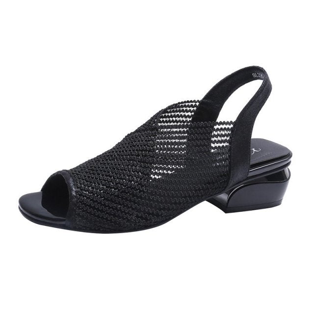 Damen-Sandalen, Slingback, eckiger Absatz, Mesh-1