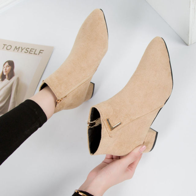 Damen Ankelstiefel Spitze Zehenpartie PU-Material mit Reißverschluss-1