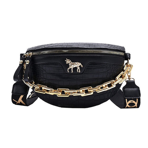 Damen Schultertasche Kettengürtel PU-Leder mit Einhorn-Stift-1