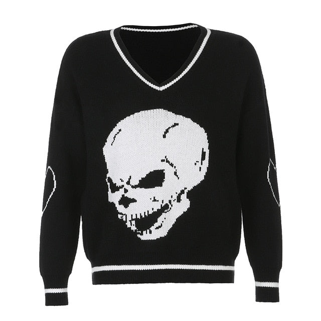 Herren-Pullover, V-Ausschnitt, Totenkopf, Motiv, Acryl-1
