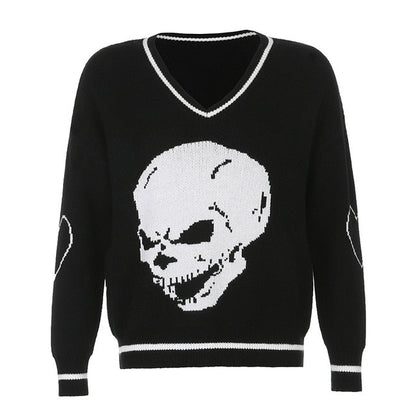 Herren-Pullover, V-Ausschnitt, Totenkopf, Motiv, Acryl-1