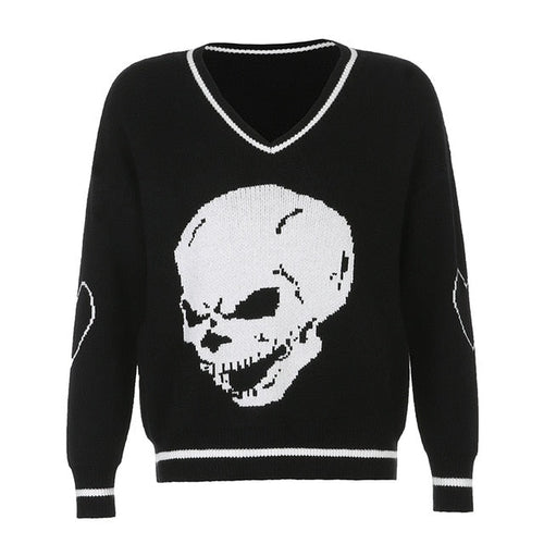 Herren-Pullover, V-Ausschnitt, Totenkopf, Motiv, Acryl-1