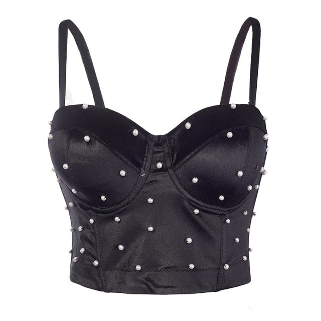 Ärmelloses Crop-Top für Damen aus Baumwolle und Polyester mit Perlendetails – Kurzer Stil, perfekt für Alltag und Party 1