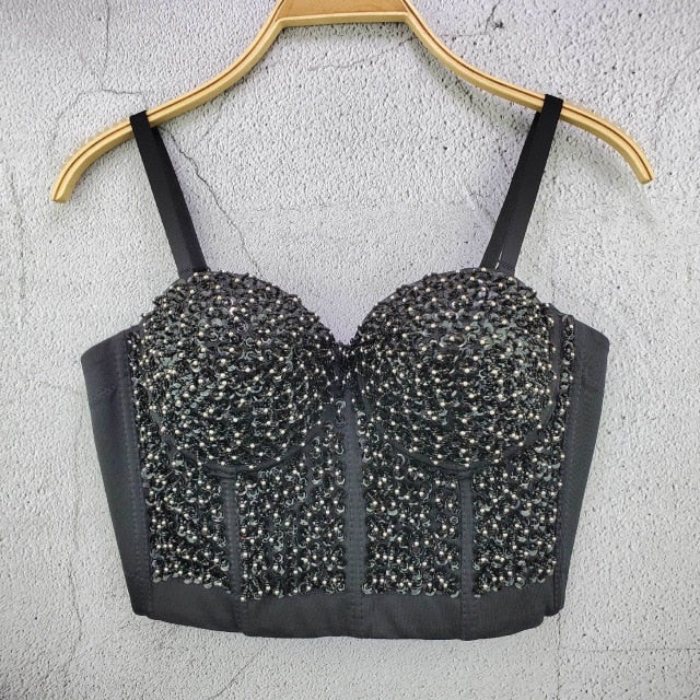 Damen-Top, mit Paillettenapplikation, glitzernde Baumwolle und Polyester-1