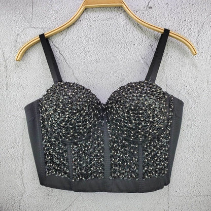 Damen-Top, mit Paillettenapplikation, glitzernde Baumwolle und Polyester-1