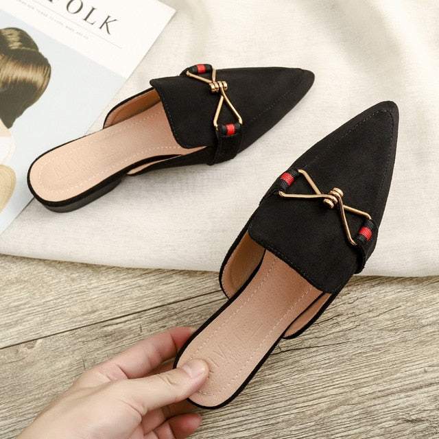 Damen-Mules, spitze Zehen, Flock, Gummi-1