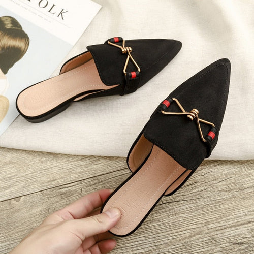 Damen-Mules, spitze Zehen, Flock, Gummi-1