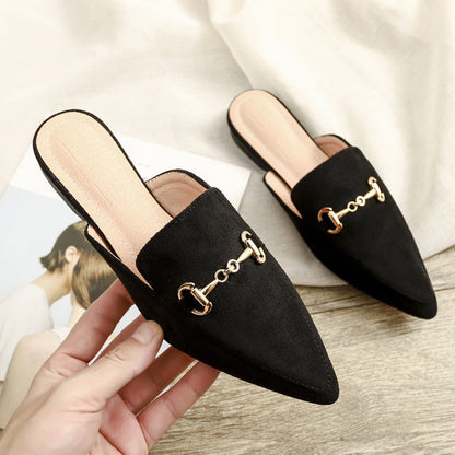 Damen-Mules, spitze Zehen, Flock, Gummi-1