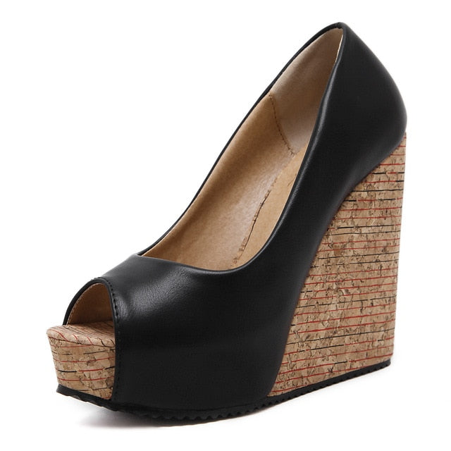 Damen Wedge Schuhe Hoher Absatz PU Offene Spitze-1