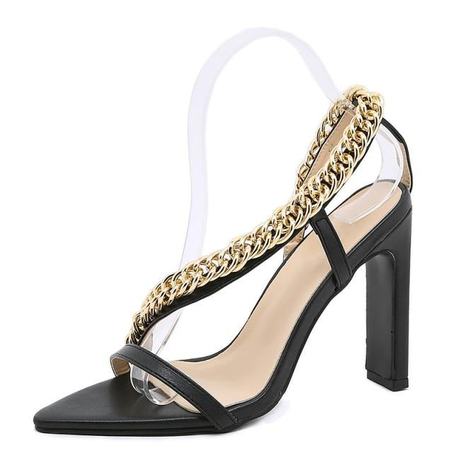 Damen-Sandalen, Slingback, Ketten-Design, PU, Gummimuster-1