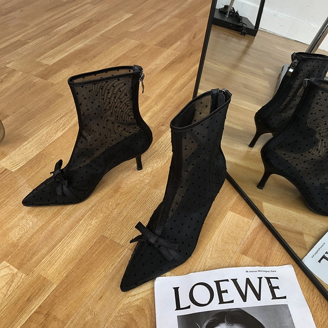 Variant image for Damen Ankelstiefel mit Punkte Reißverschluss Netzmaterial-2