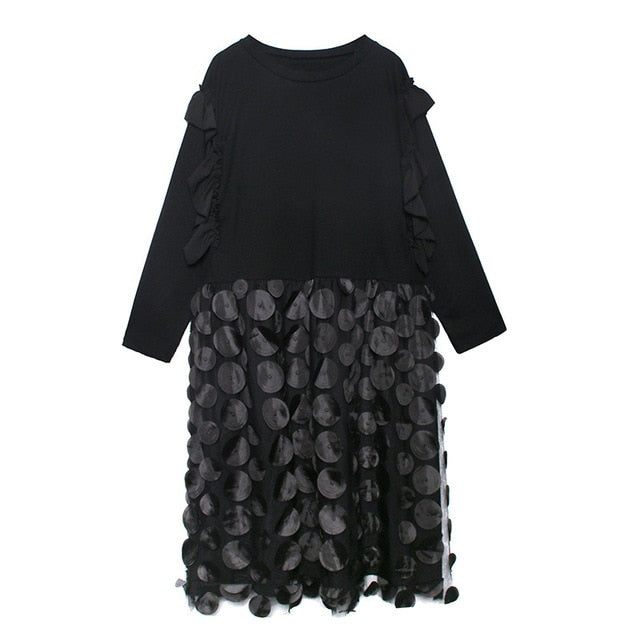 Elegantes Midikleid für Damen mit A-Linie und langärmeligem Design aus Mesh – Schöne Damenkleider 1