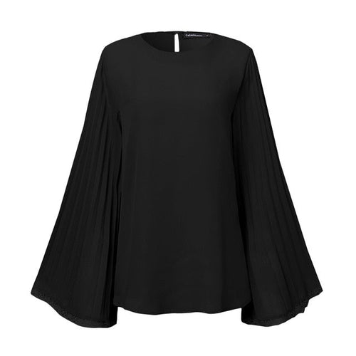 Damen-Flared-Bluse, lange Ärmel, Chiffon, Polyester-1