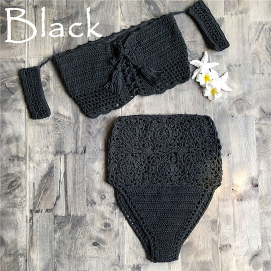 Damen-Bikini mit hoher Taille, geblümt, gehäkelt, 100 % Baumwolle-1