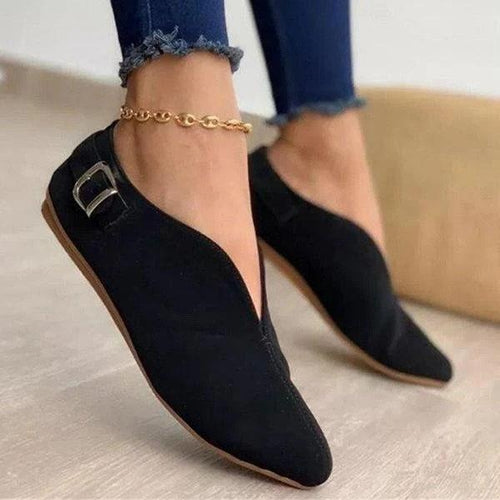Damen-Flachschuhe, Slip-On, Kunst-Wildleder mit dekorativen Schnallen-1