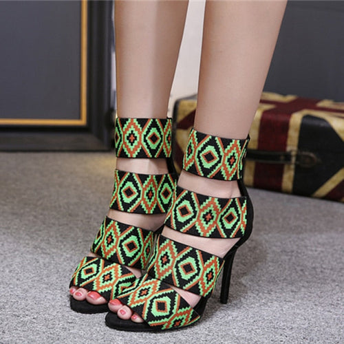 Damen-Sandalen, geometrisches Design, PU mit hohem Absatz und Reißverschluss-1