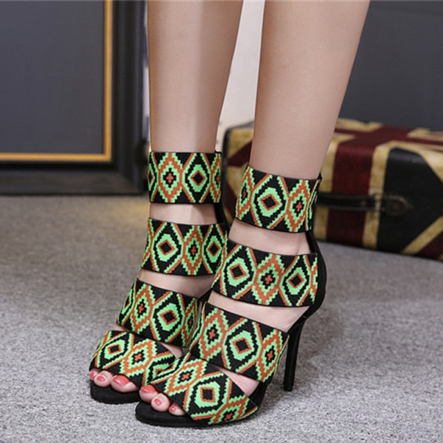 Variant image for Damen-Sandalen, geometrisches Design, PU mit hohem Absatz und Reißverschluss-1