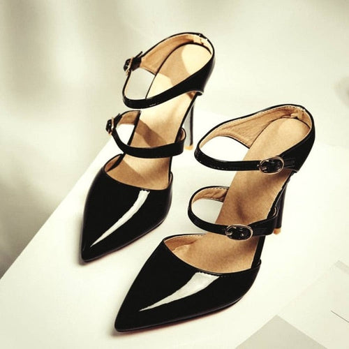 Damen Mules Hohe Absätze PU-Leder Offene Zehenpartie-1