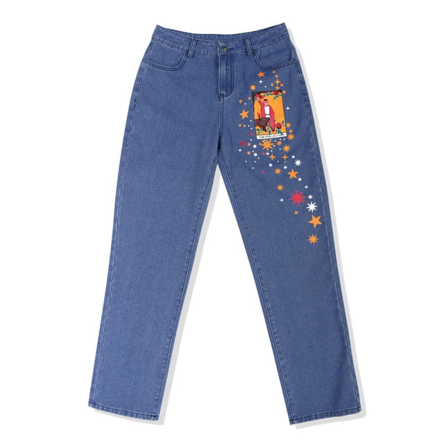 Variant image for Herren-Jeans, gerader Schnitt, Vintage, Baumwolle, Polyester, mit abstrakter Malerei-2