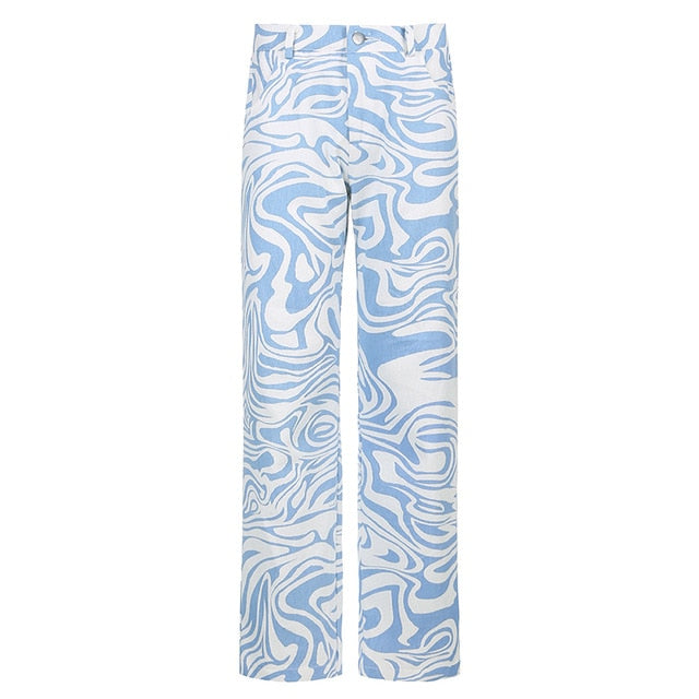 Variantenbild für Damen-Jeans mit geometrischem Muster aus 100 % Baumwolle in regulärer Passform-1