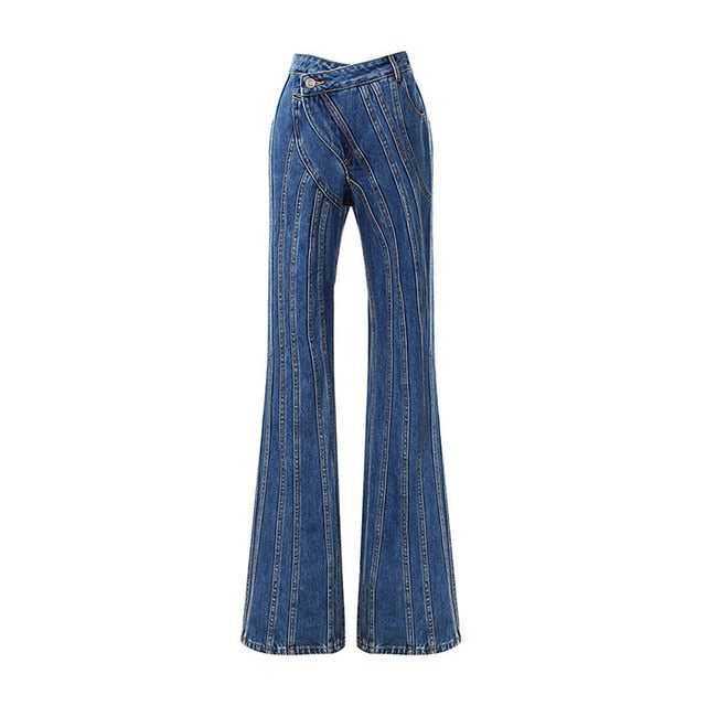 Damenjeans mit hohem Bund im Patchwork-Design aus Baumwolle und Polyester-1