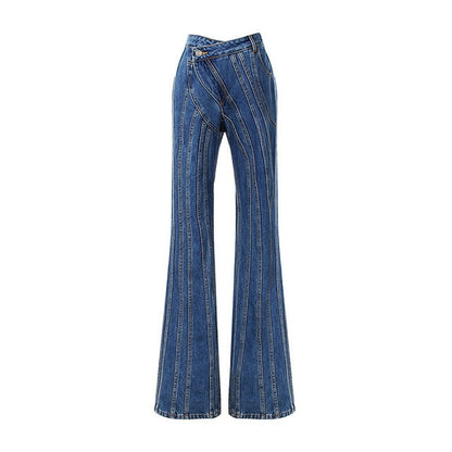 Damenjeans mit hohem Bund im Patchwork-Design aus Baumwolle und Polyester-1