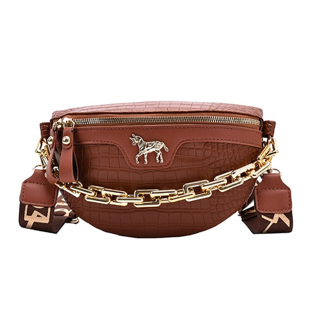 Variant image for Damen Schultertasche Kettengürtel PU-Leder mit Einhorn-Stift-2