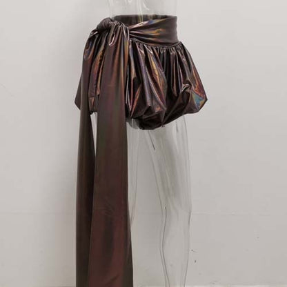 Damen-Hose, kurz, drapiertes Polyester-1