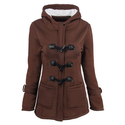 Damen-Mantel Lässiger Stil mit Hornspangen-Design und Taschen aus Polyester-3