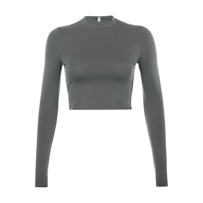 Herren-Langarm-T-Shirt, O-Ausschnitt, Baumwolle, Spandex-5