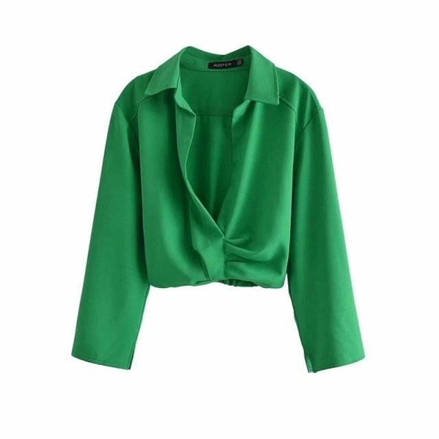 Damenbluse V-Ausschnitt Langarm Polyester eleganter Stil-6