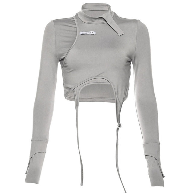 Damen-Rollkragen-T-Shirt, langärmeliges Polyester, Spandex-1