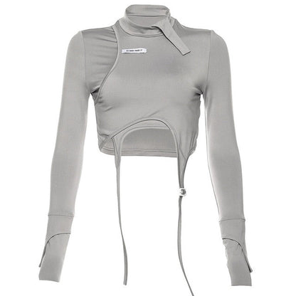 Damen-Rollkragen-T-Shirt, langärmeliges Polyester, Spandex-1