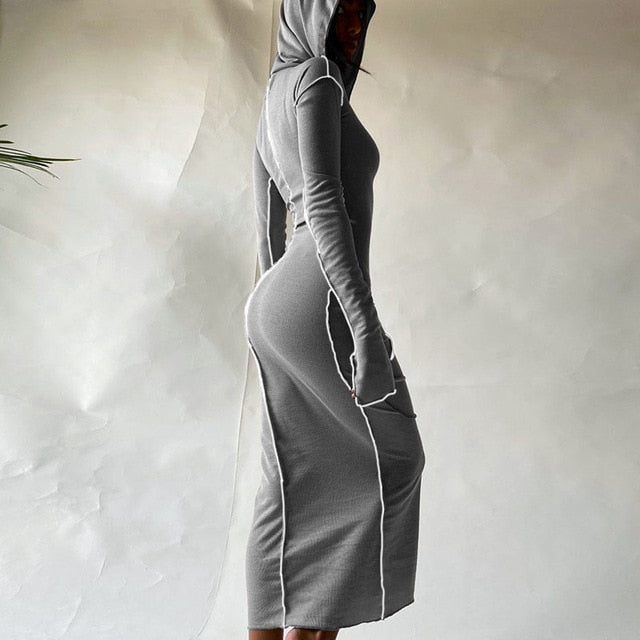 Maxikleid Damen Lang Ärmel Patchwork Polyester-2