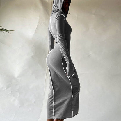 Maxikleid Damen Lang Ärmel Patchwork Polyester-2