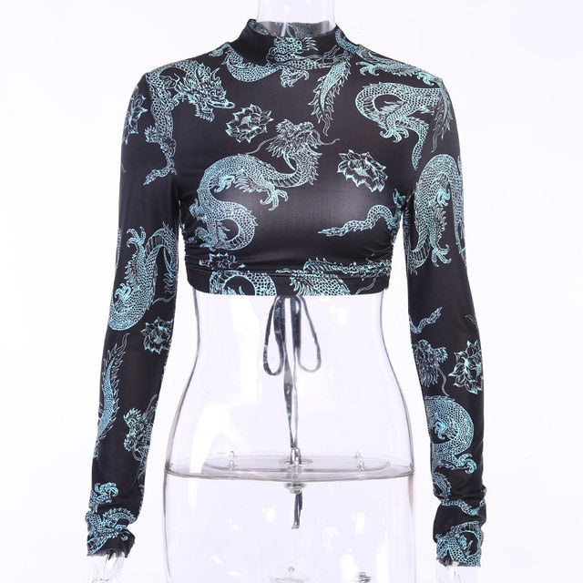 Damen-Rollkragen-Top, gemustertes Polyester-1