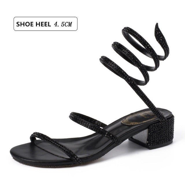 Damen-Sandalen, flach mit Knöchelriemen aus Seide und Strass 8