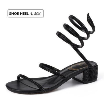 Damen-Sandalen, flach mit Knöchelriemen aus Seide und Strass 8