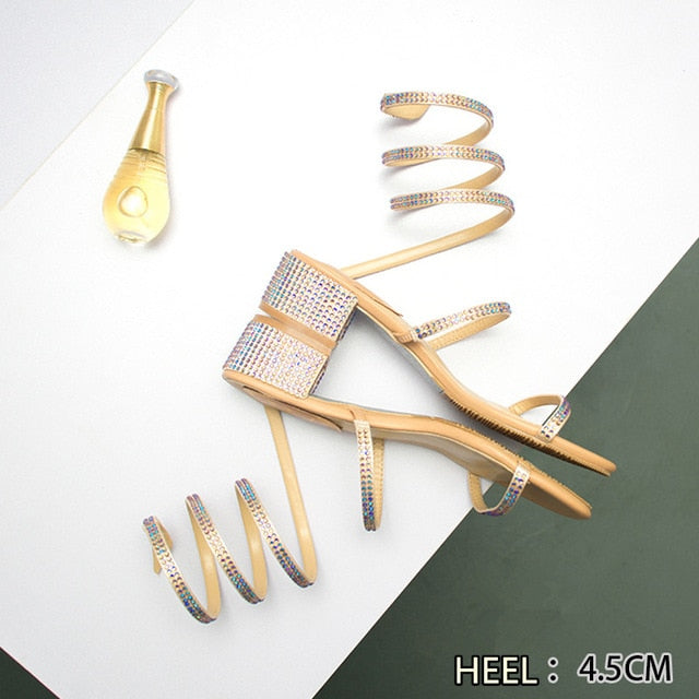 Damen-Sandalen, flach mit Knöchelriemen aus Seide und Strass 1