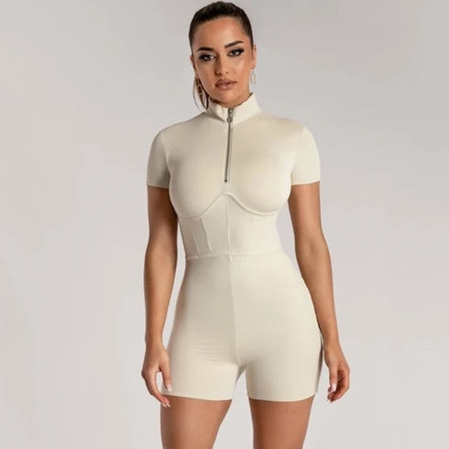 Damen-Overall mit kurzen Ärmeln aus Polyester-Spandex-6