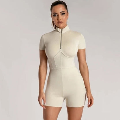 Damen-Overall mit kurzen Ärmeln aus Polyester-Spandex-6