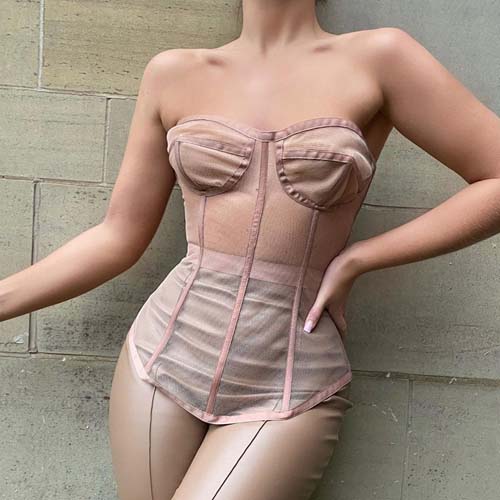 Variant image for Damen-trägerloses Top, Spitzendetails, Polyester-2